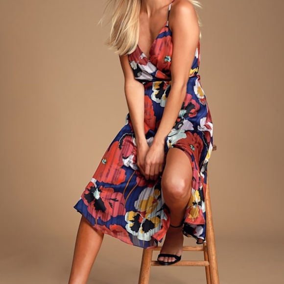 Lulus Dresses & Skirts - Lulus All About Love Royal Blue Floral Print Midi Dress - Size M